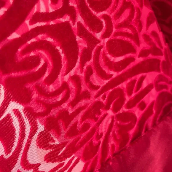 Velvet Burnout Satin Wrap Robe Long Shawl Collar Belt Pockets Women M Red Floral - Picture 8 of 17